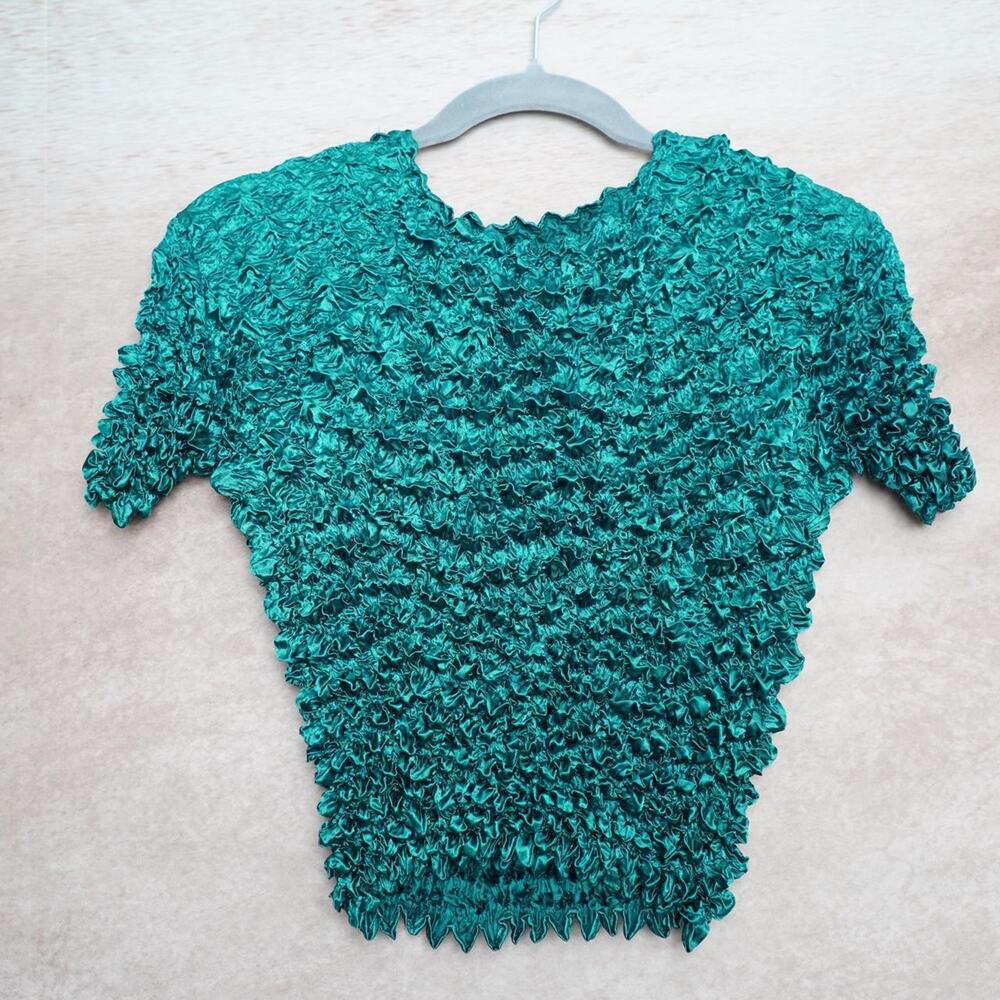 Y2K Popcorn Crinkle Top Teal Emerald One Size